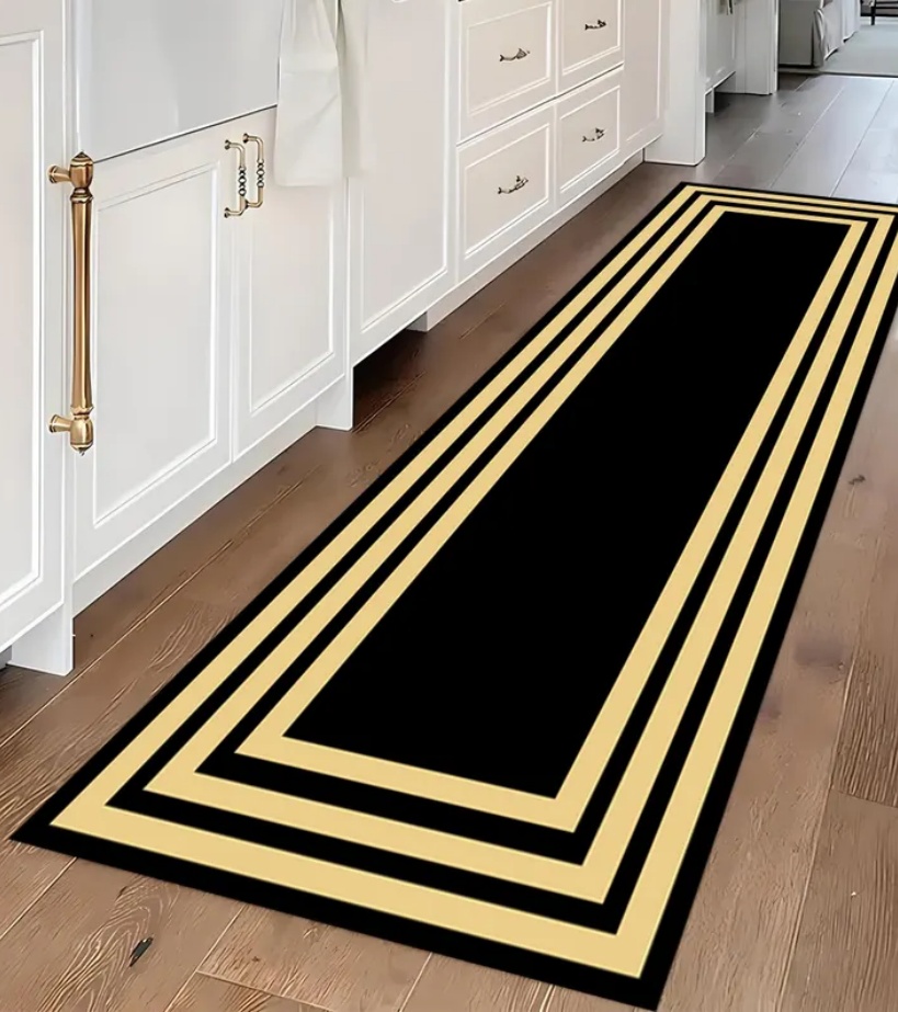 Commercial Kitchen Non Slip Flooring - พรมปูพื้นลายกรีกสีดำทองหรูหรา สไตล์โมเดิร์นมินิมอล กันลื่น สำหรับห้องโถง ห้องครัว พรมปูพื้นสไตล์วินเทจ