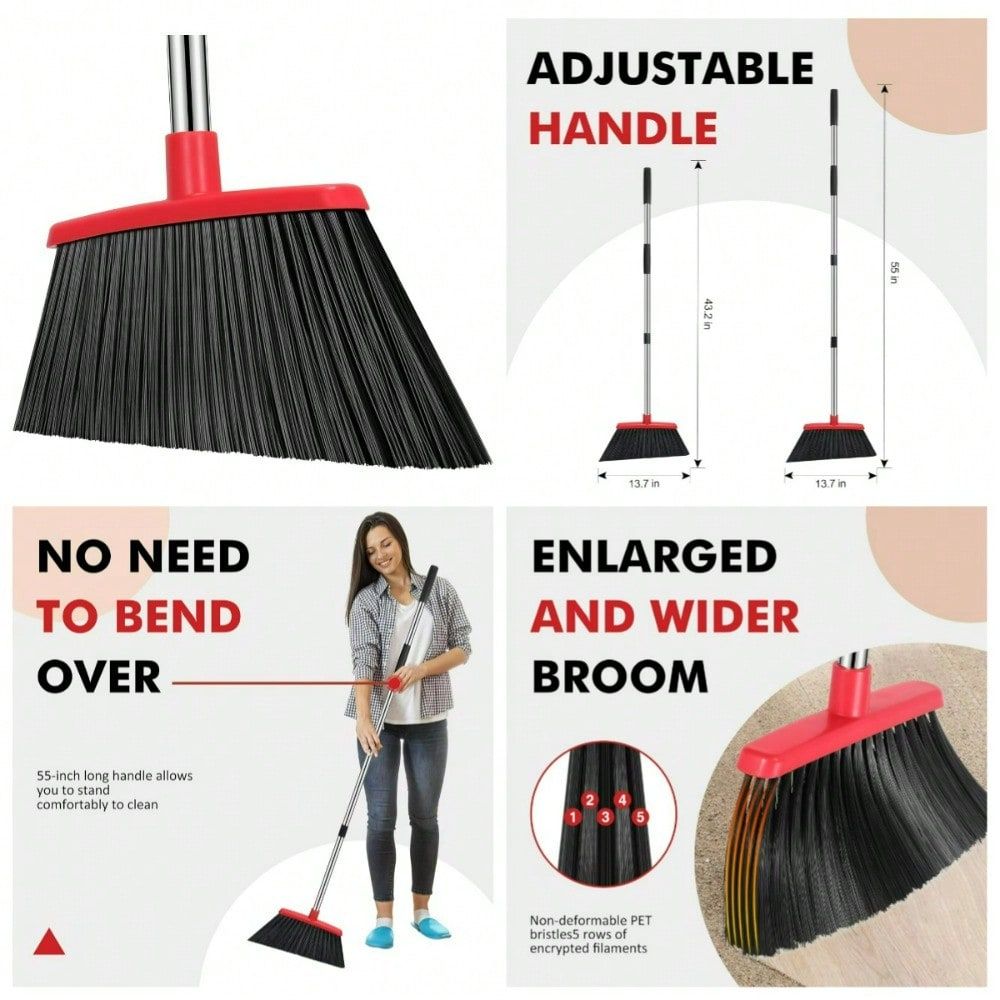 Commercial Kitchen Broom - ไม้กวาดสำหรับงานหนักกลางแจ้งพร้อมด้ามจับยาว, ไม้กวาดดันเชิงพาณิชย์สำหรับพื้นคอนกรีต, โรงรถ, ลานบ้าน, สนามหญ้า, ห้องครัว,