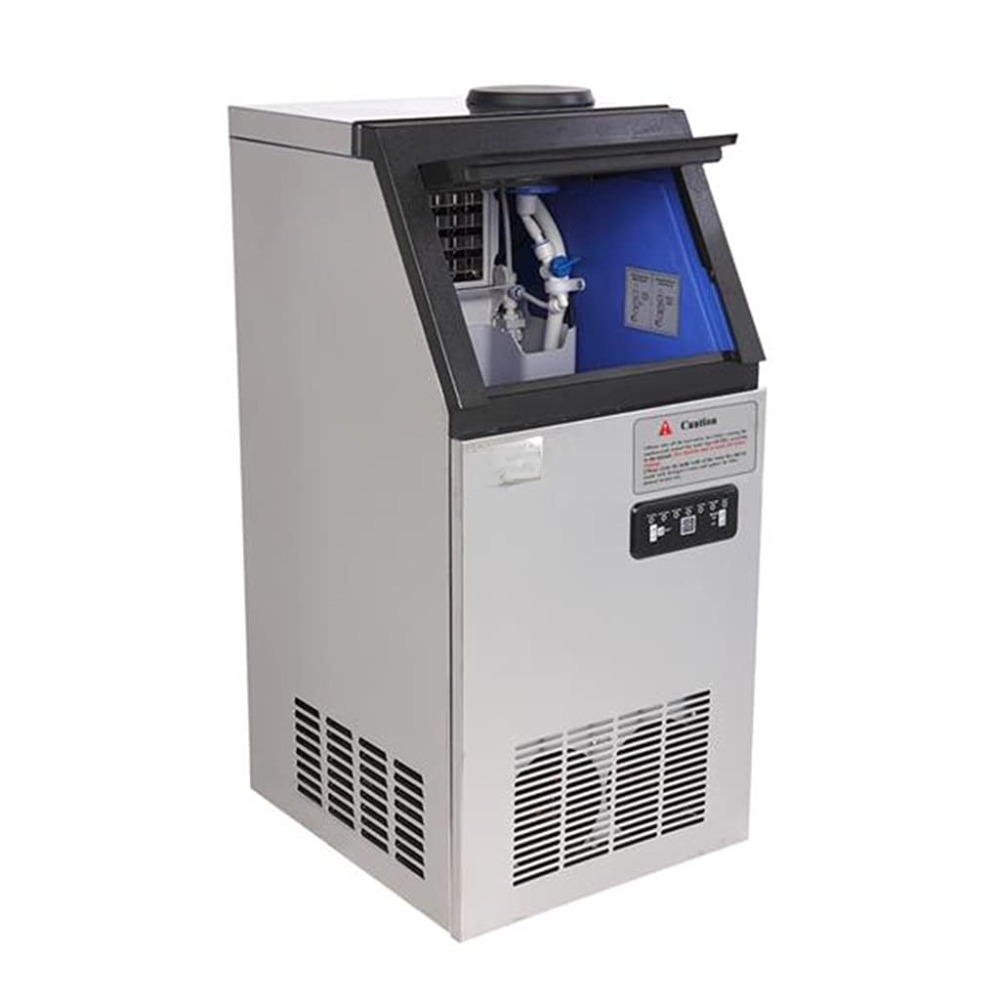 Commercial Ice Maker - เครื่องทำน้ำแข็งเชิงพาณิชย์ 110 ปอนด์/24 ชม. เครื่องทำน้ำแข็งสแตนเลสพร้อมที่เก็บน้ำแข็ง 24