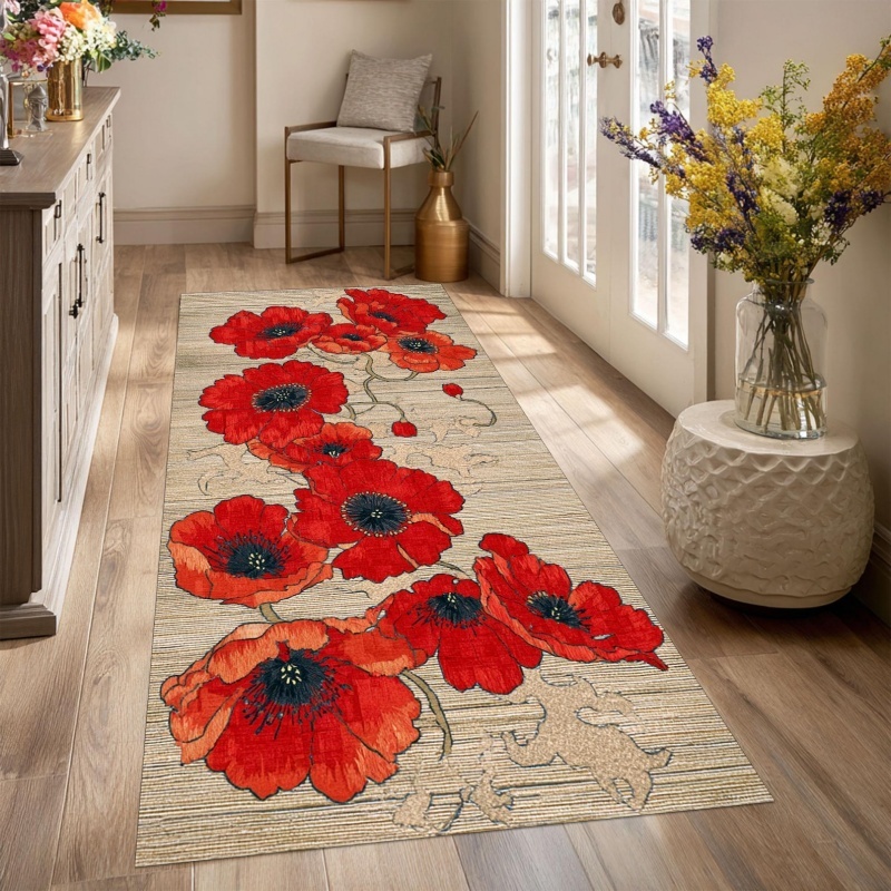 พรมปูพื้นลายดอกป๊อปปี้สีแดงบนพ - Commercial Kitchen Background บทวิจารณ์และราคา