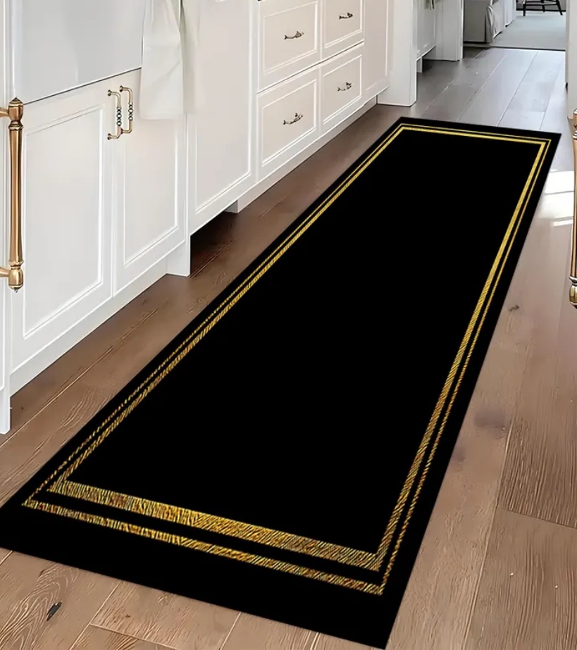 พรมปูพื้นลายกรีกสีดำทองหรูหรา  - Commercial Kitchen Non Slip Flooring บทวิจารณ์และราคา